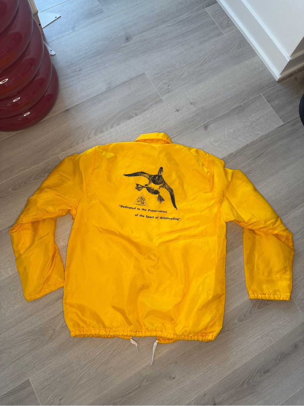 Vintage 70s Yellow Coach Jacket Duck Hunting Graphic Club Windbreaker Men M